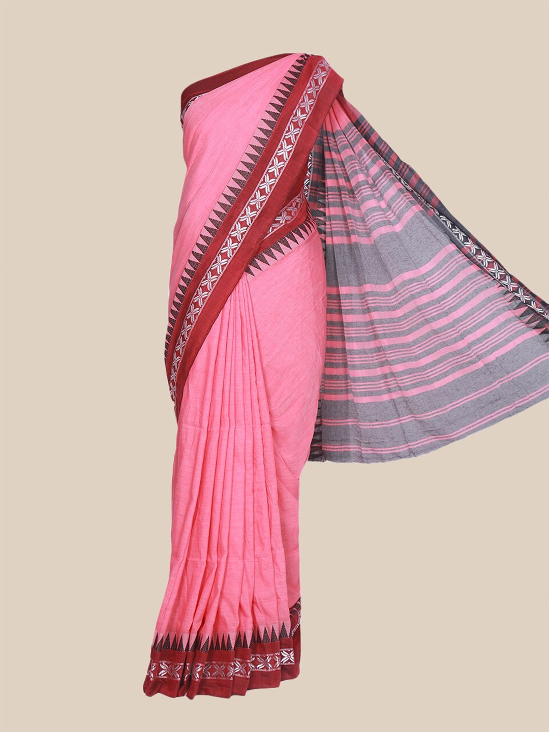 

The Chennai Silks Pink & Maroon Woven Design Pure Cotton Saree