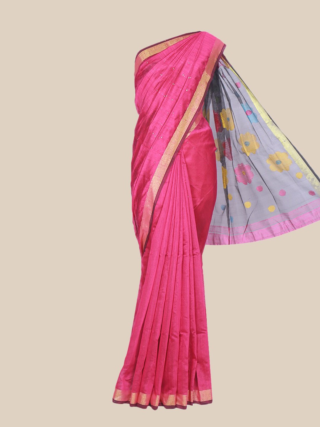 

The Chennai Silks Magenta & Yellow Woven Design Pure Cotton Saree