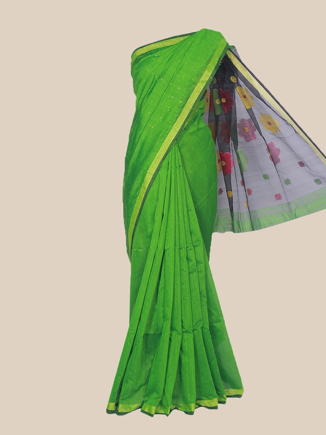 

The Chennai Silks Green & Gold-Toned Woven Design Pure Cotton Saree