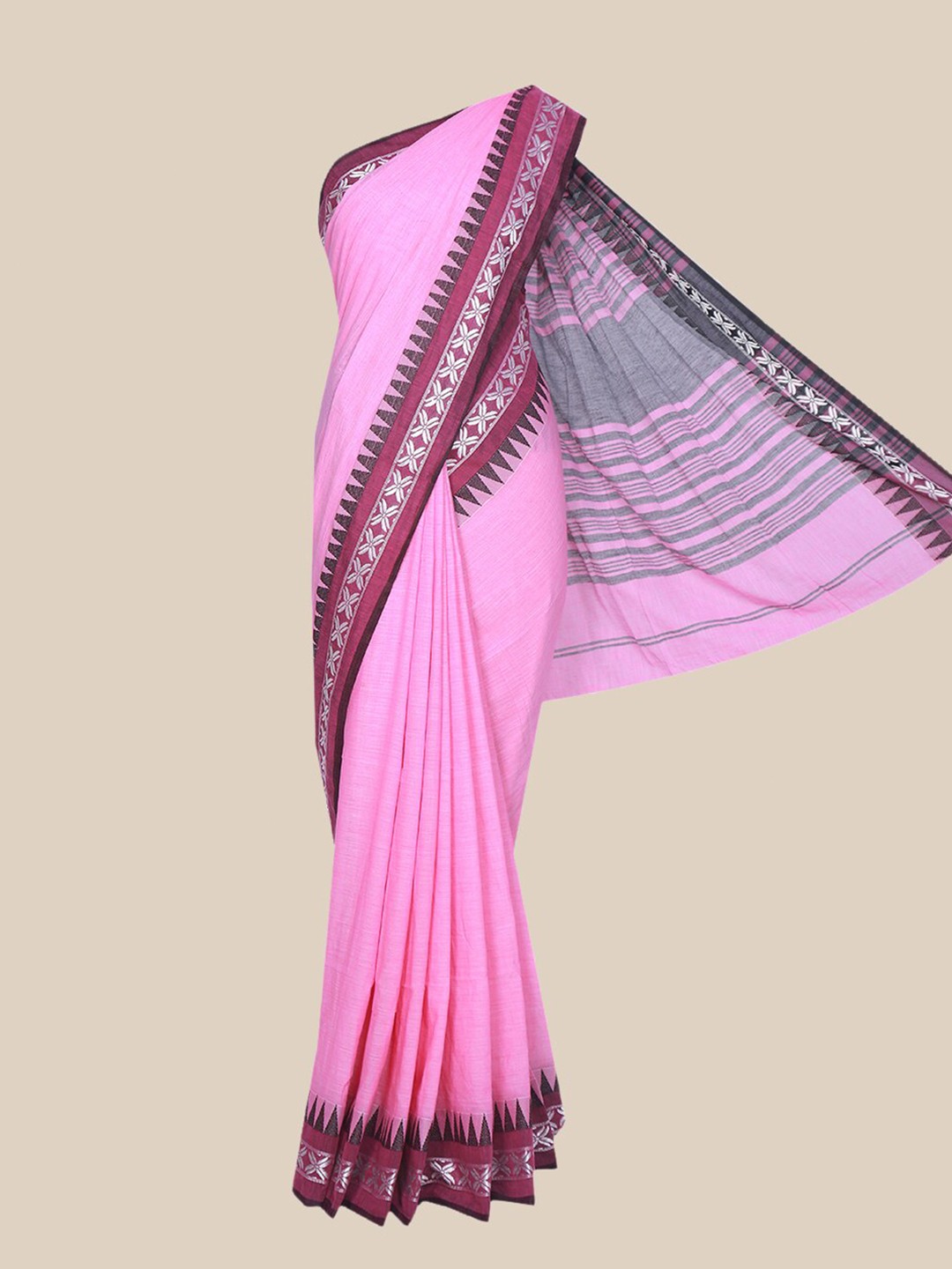 

The Chennai Silks Pink & Maroon Woven Design Pure Cotton Saree