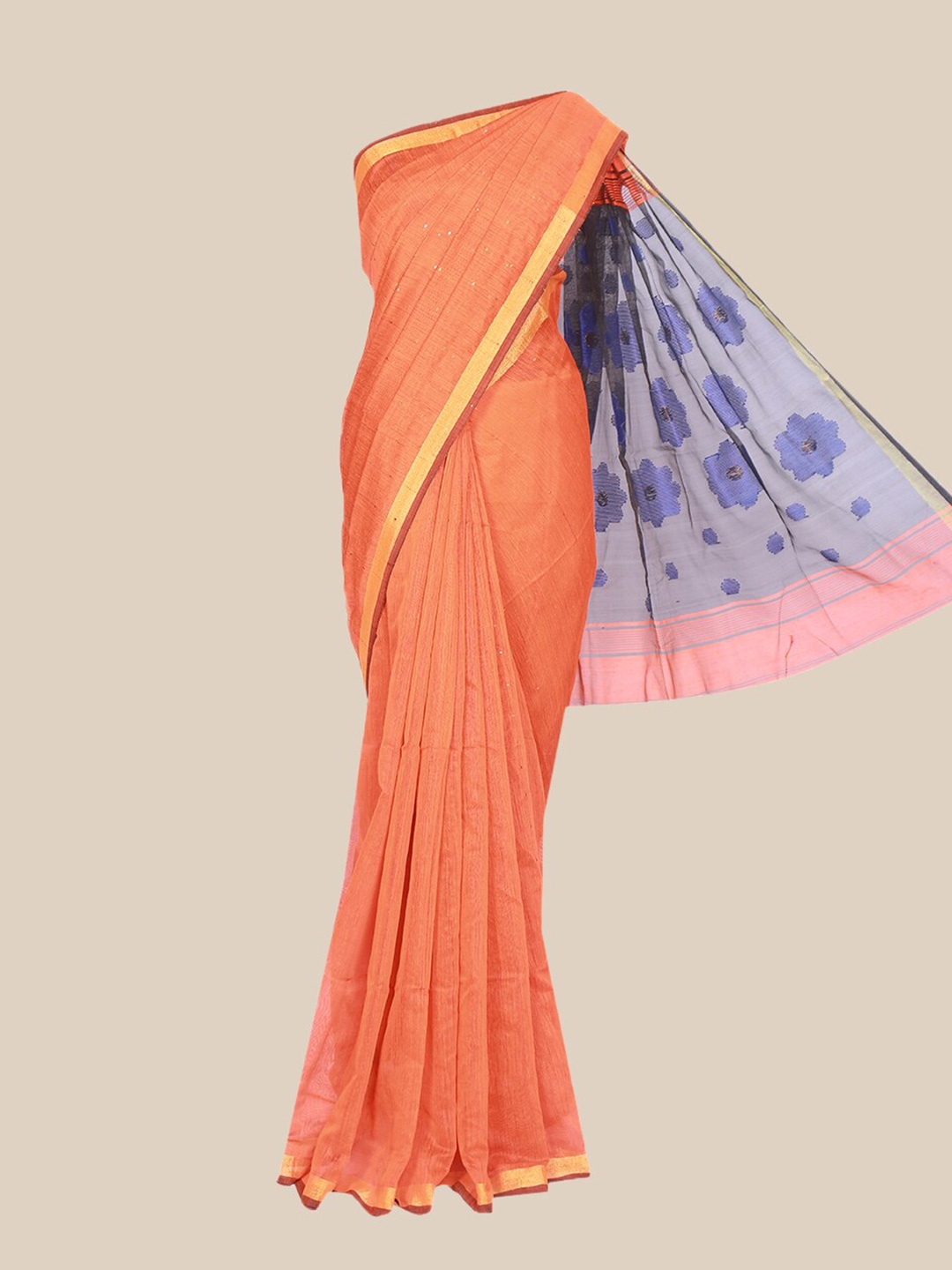 

The Chennai Silks Orange & Gold-Toned Woven Design Pure Cotton Saree