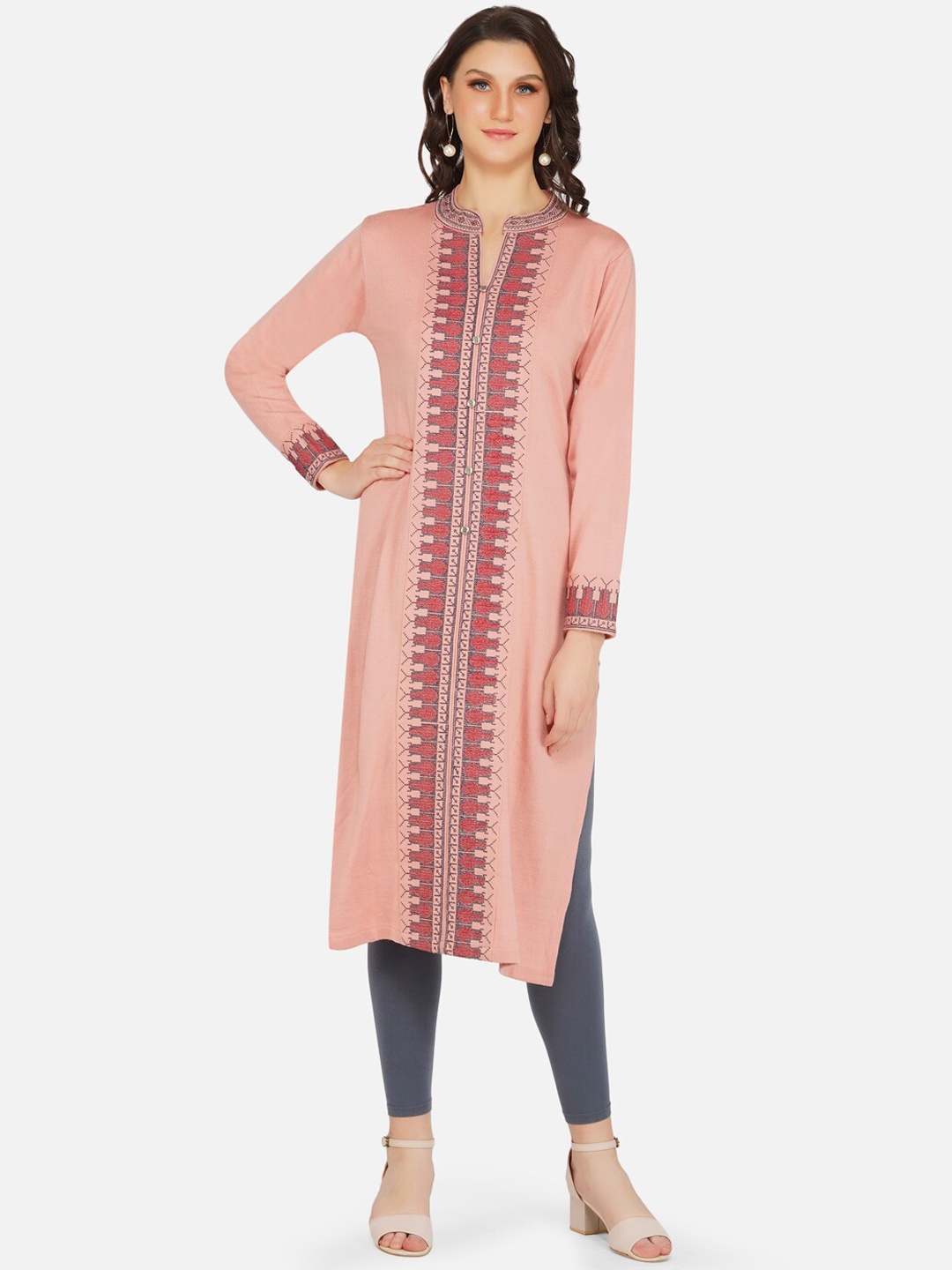 

FABNEST Women Pink Woven Design Kurta