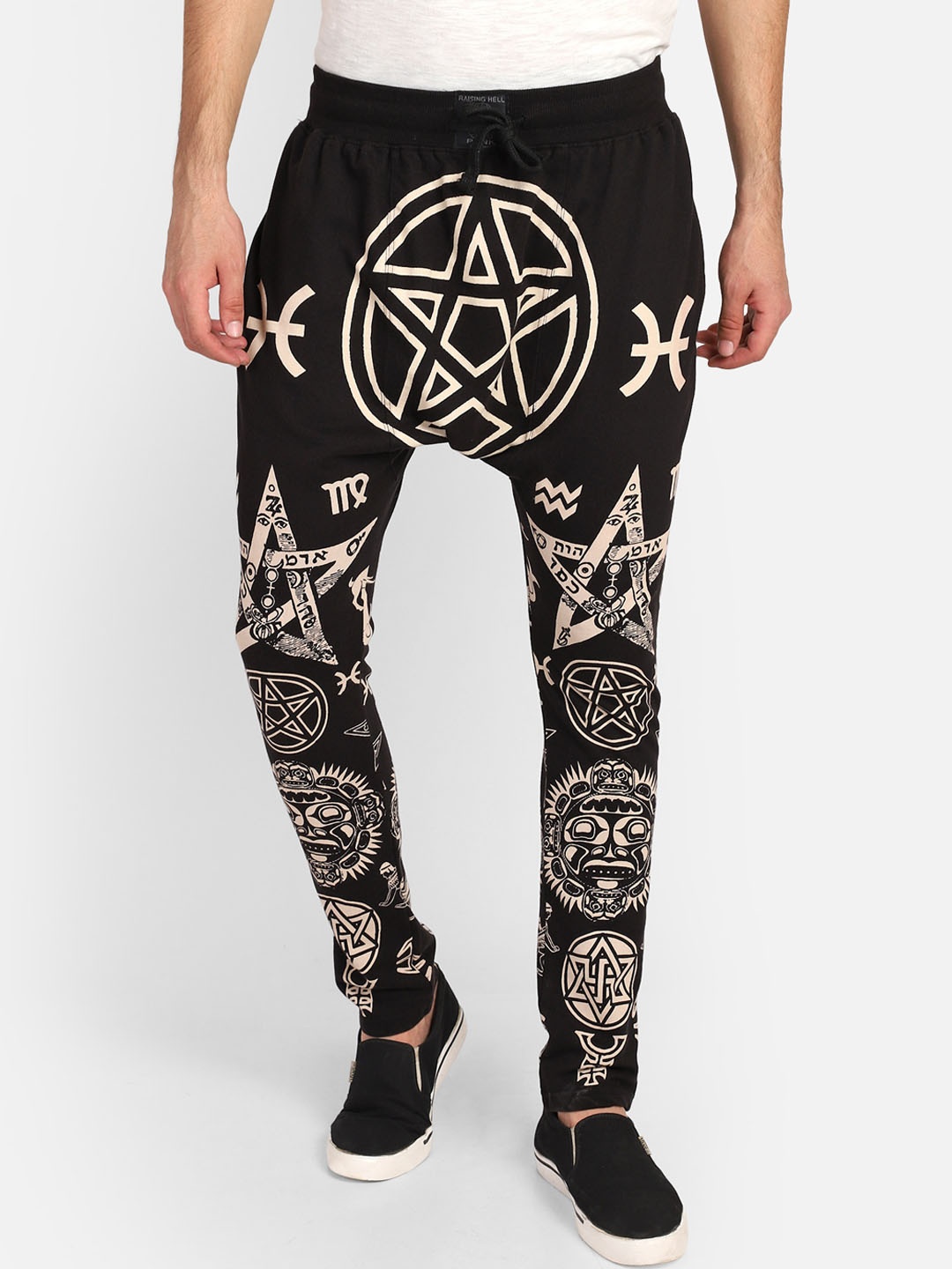 

PUNK Men Black & Off- White Printed Cotton Relaxed-Fit Track Pants