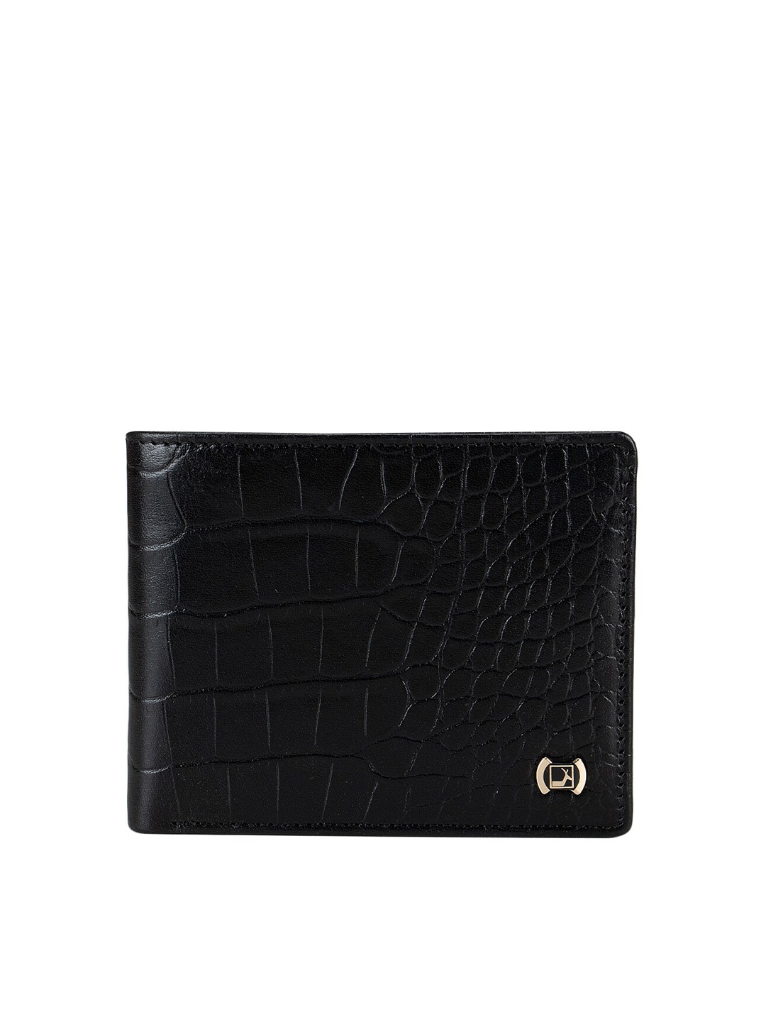 

Da Milano Men Black Textured Leather RFID Two Fold Wallet