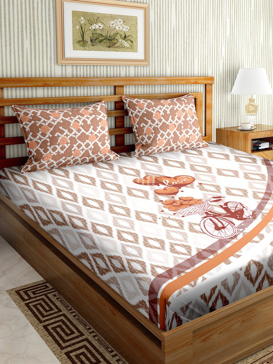 

BELLA CASA Brown & Beige Geometric 150 TC Cotton King Bedsheet with 2 Pillow Covers