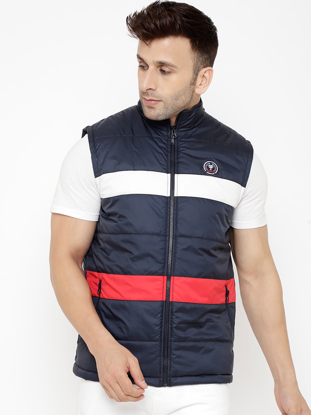 

PERFKT-U Men Navy Blue Colourblocked Lightweight Outdoor Padded Jacket