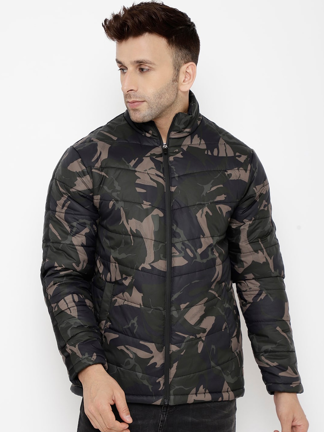 

PERFKT-U Men Olive Green Camouflage Lightweight Outdoor Puffer Jacket