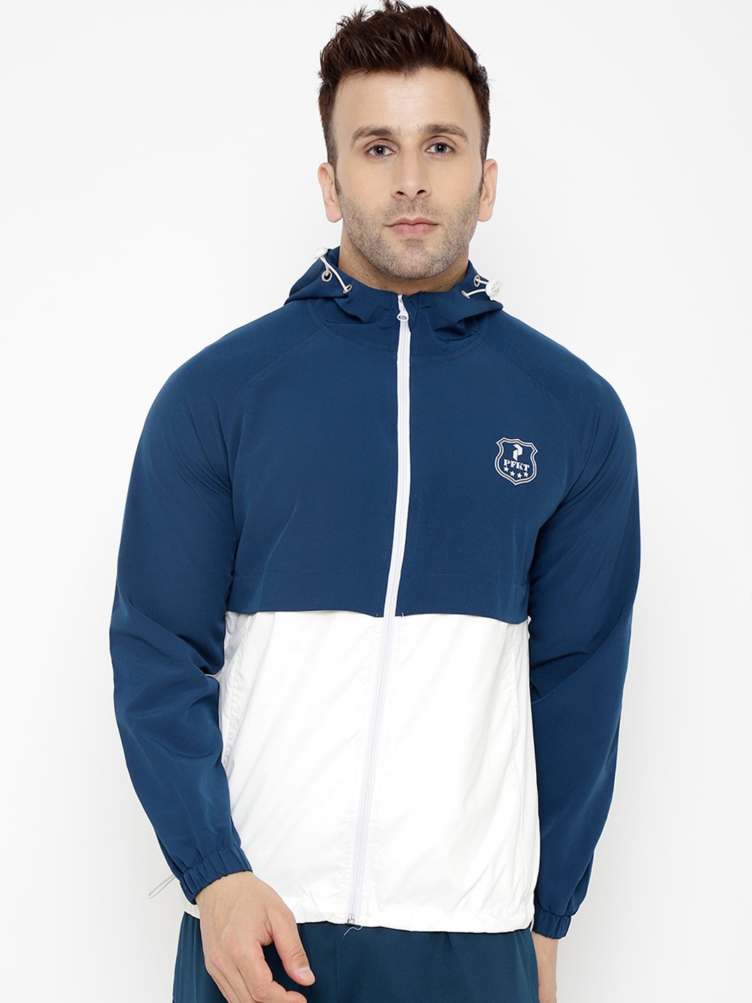 

PERFKT-U Men Blue White Colourblocked Lightweight Outdoor Sporty Jacket