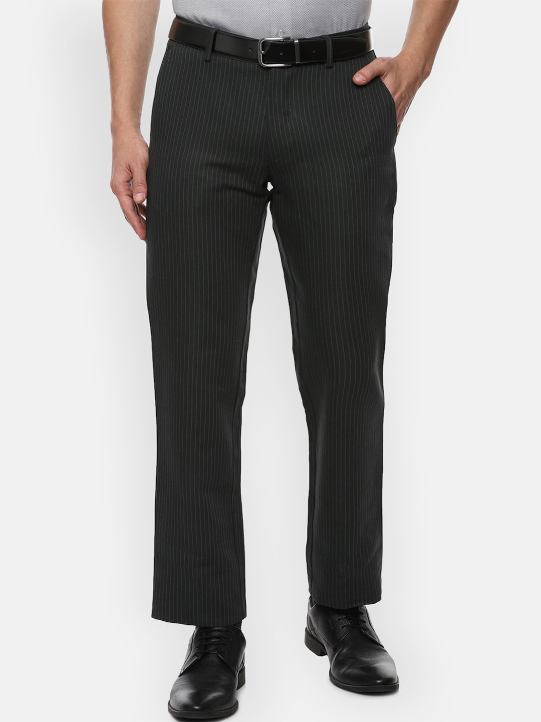 

Louis Philippe Men Black Striped Slim Fit Formal Trousers