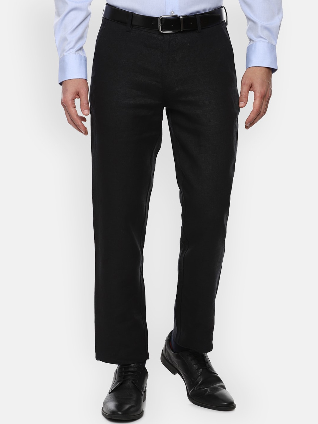 

Louis Philippe Men Black Slim Fit Linen Formal Trousers