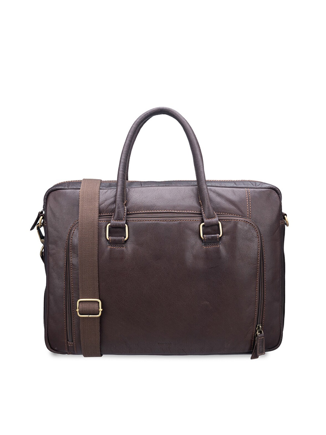 

MAI SOLI Men Brown Textured Leather Laptop Bag