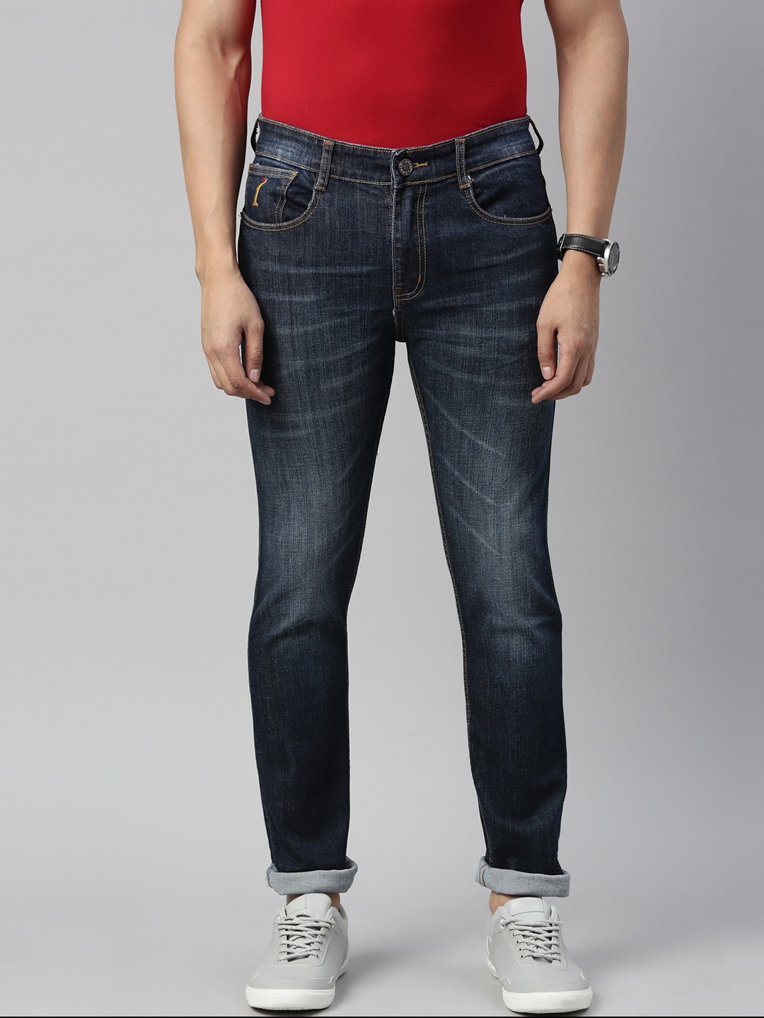 

CINOCCI Men Navy Blue Slim Fit Heavy Fade Stretchable Jeans
