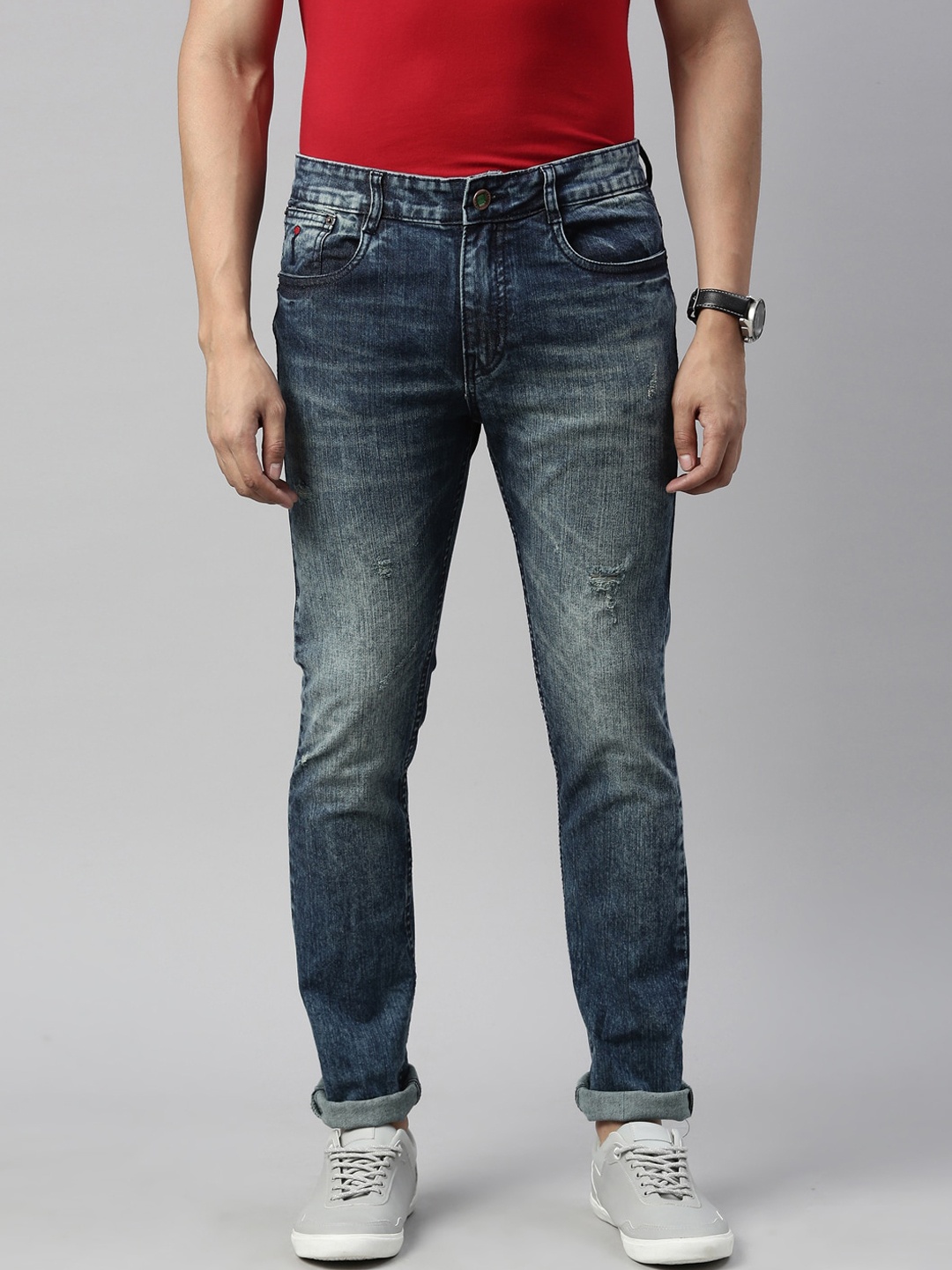 

CINOCCI Men Blue Slim Fit Heavy Fade Stretchable Jeans