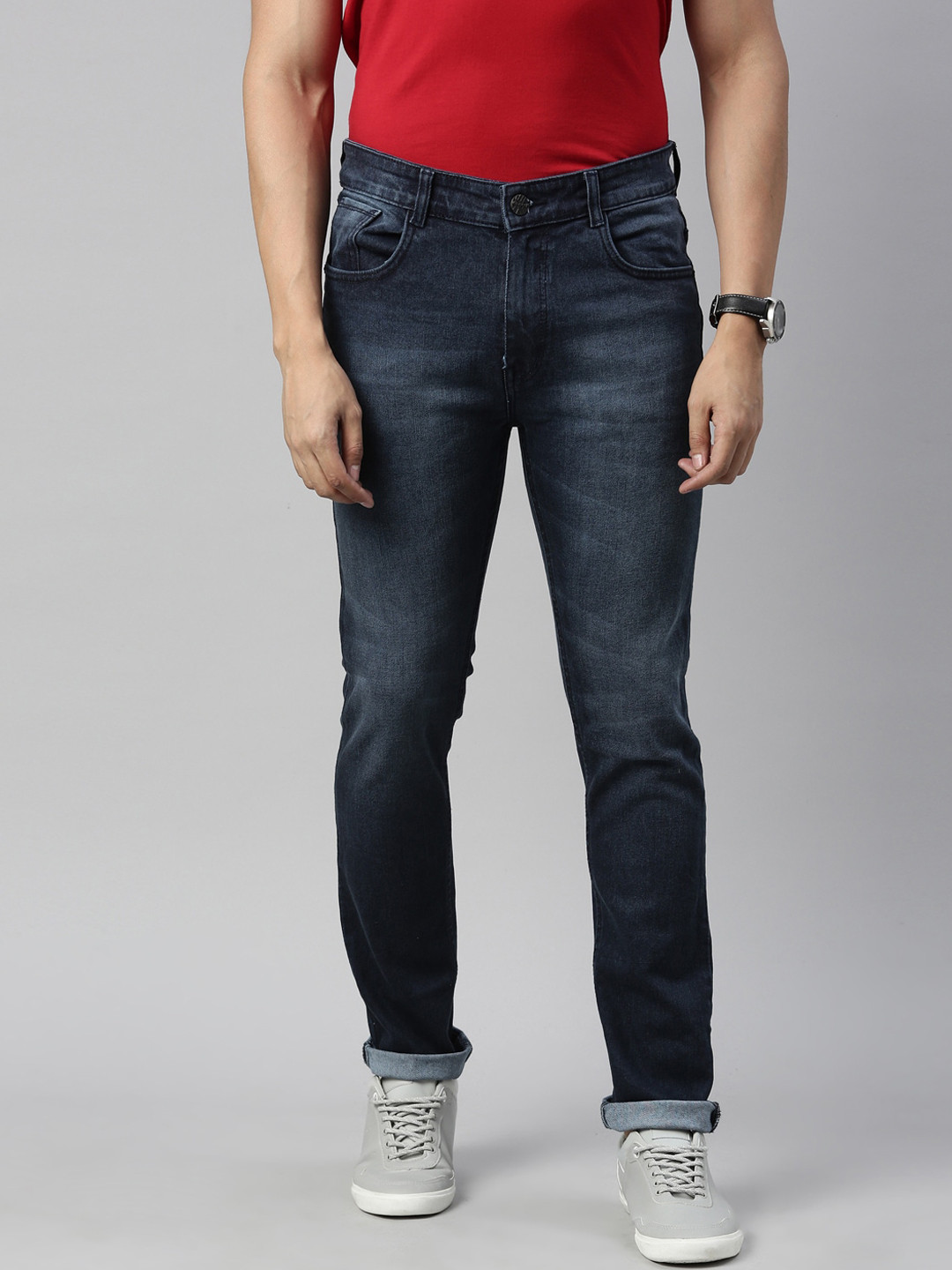 

CINOCCI Men Navy Blue Slim Fit Light Fade Stretchable Jeans
