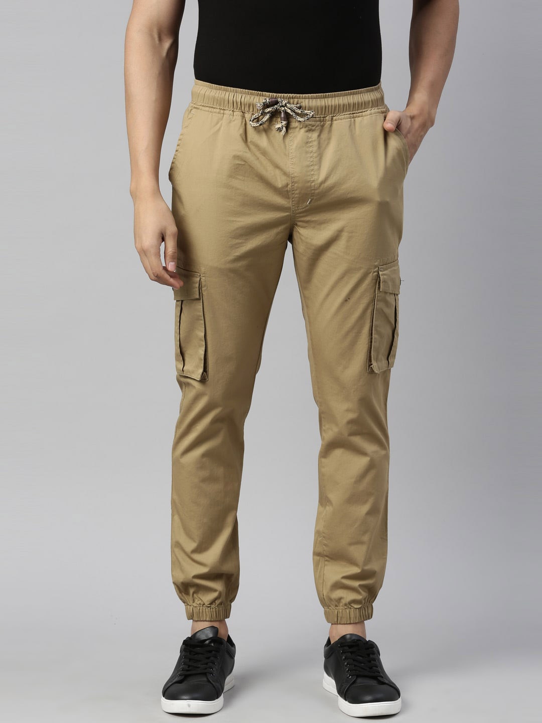 

CINOCCI Men Beige Slim Fit Jogger Trousers