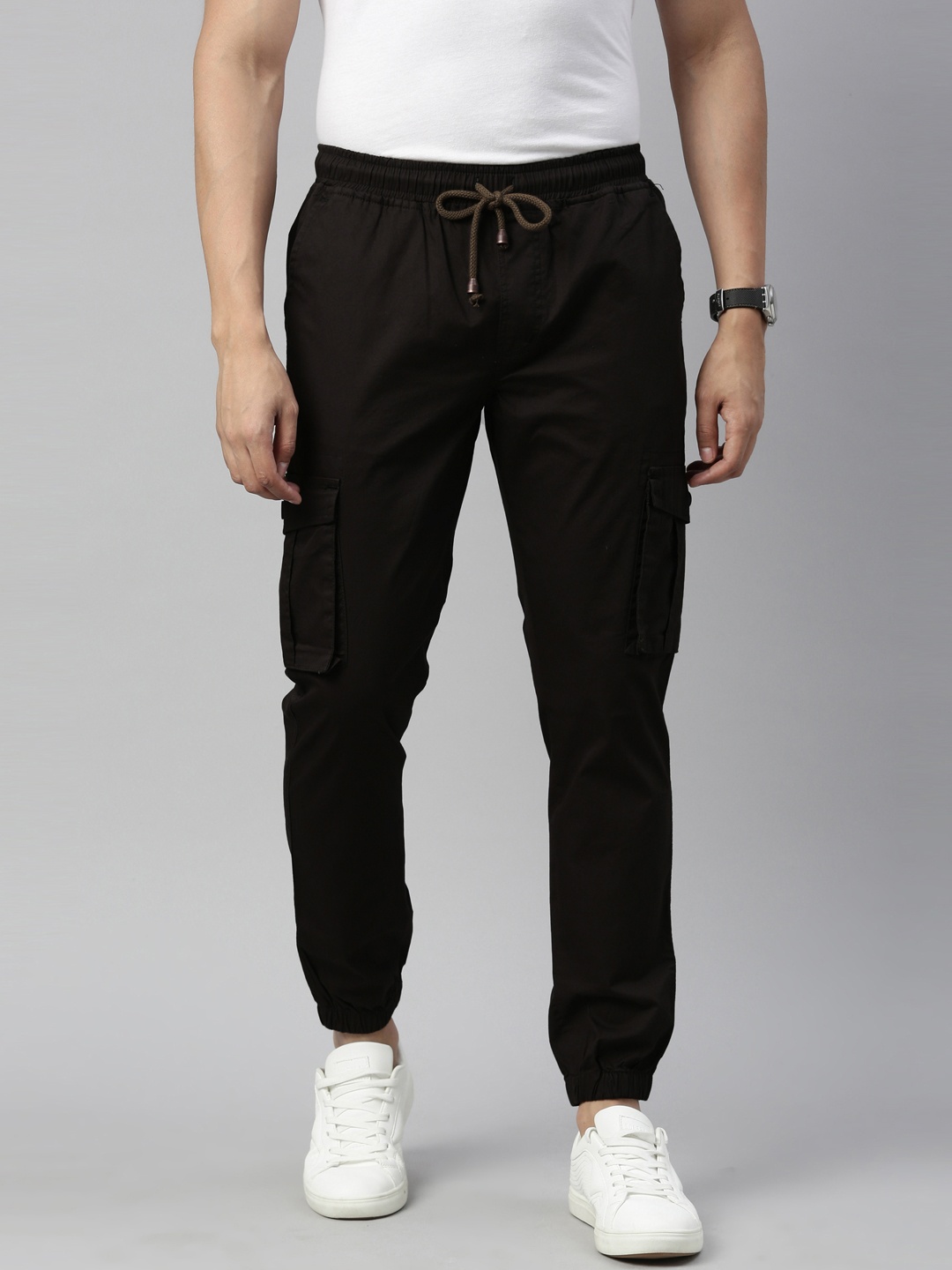 

CINOCCI Men Black Slim Fit Jogger Trousers