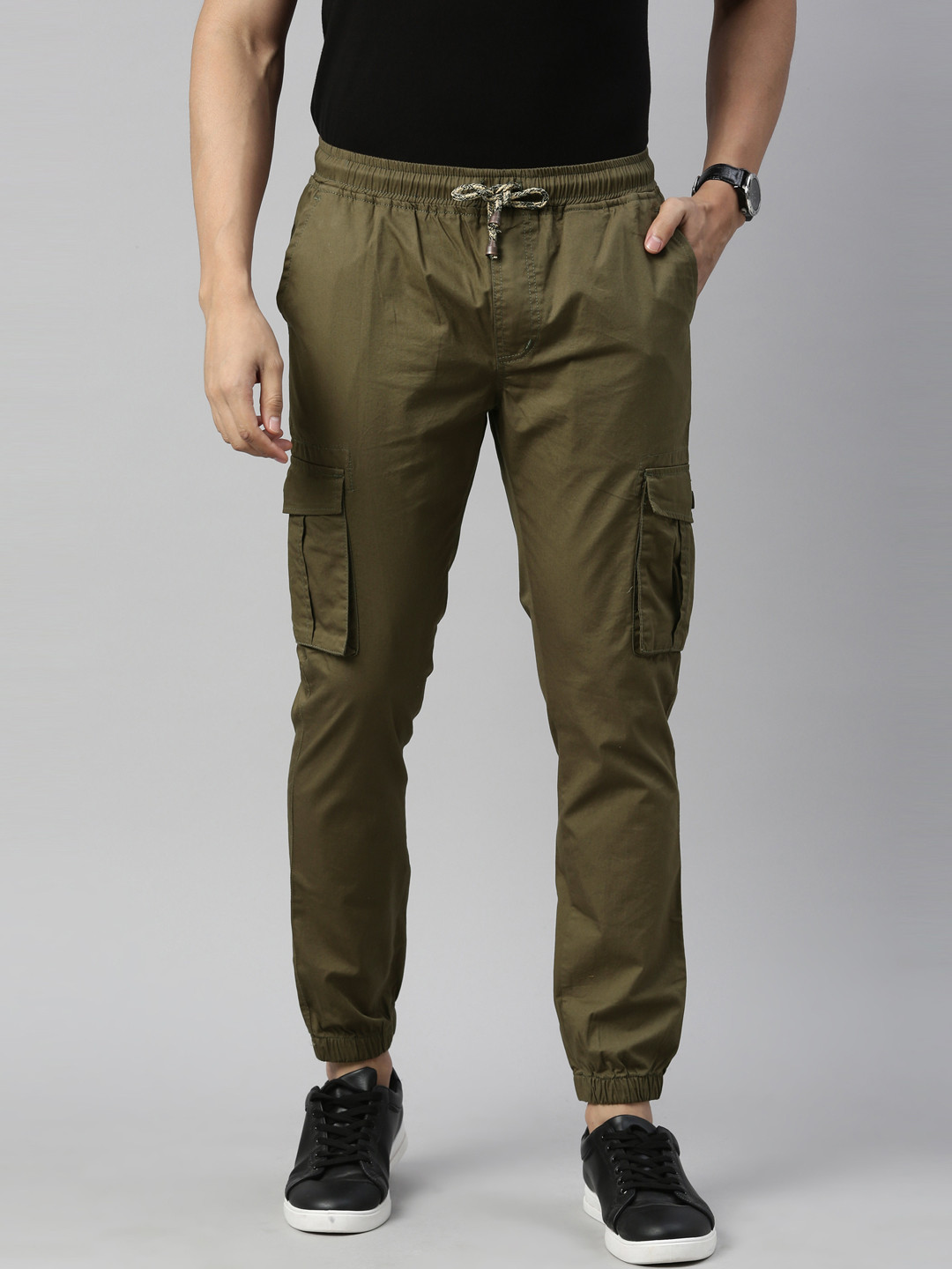 

CINOCCI Men Olive Green Slim Fit Jogger Trousers