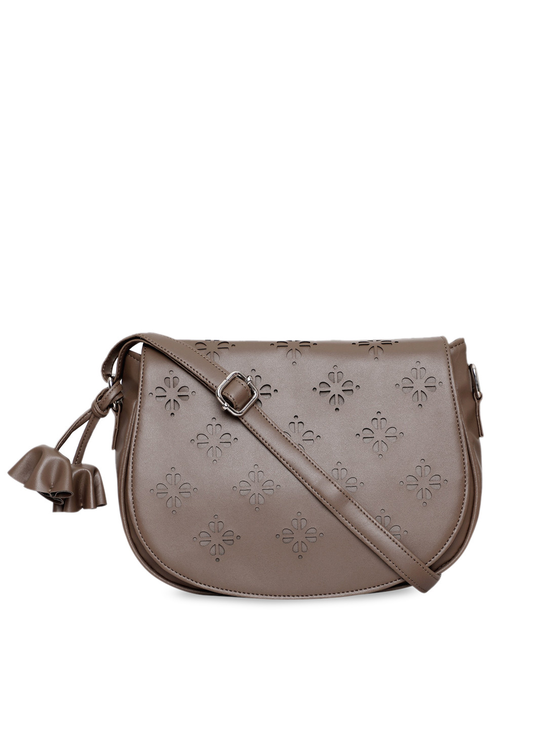 

Toteteca Brown PU Structured Sling Bag with Cut Work