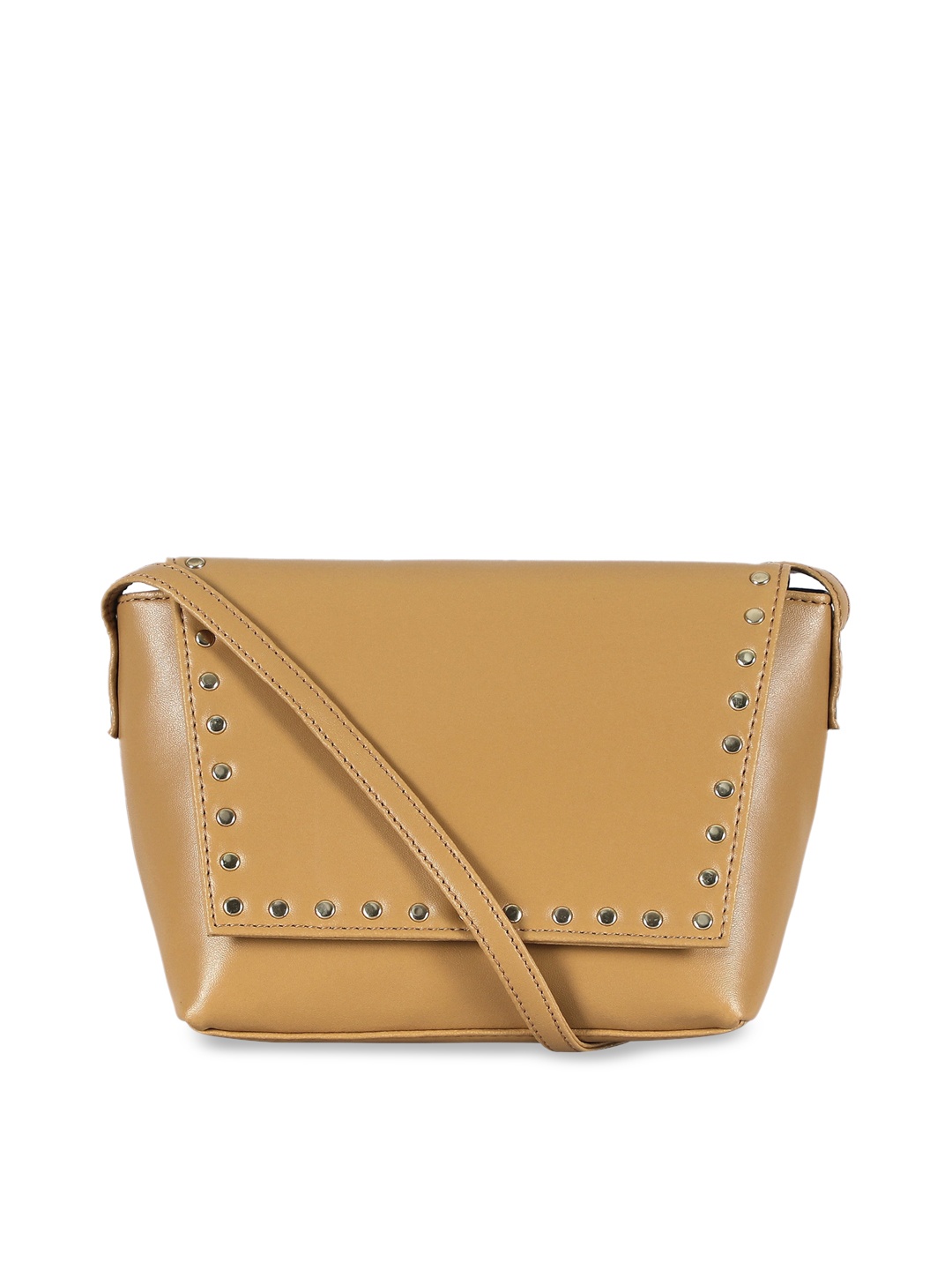 

Toteteca Mustard Yellow & Gold-Toned Embellished PU Structured Sling Bag