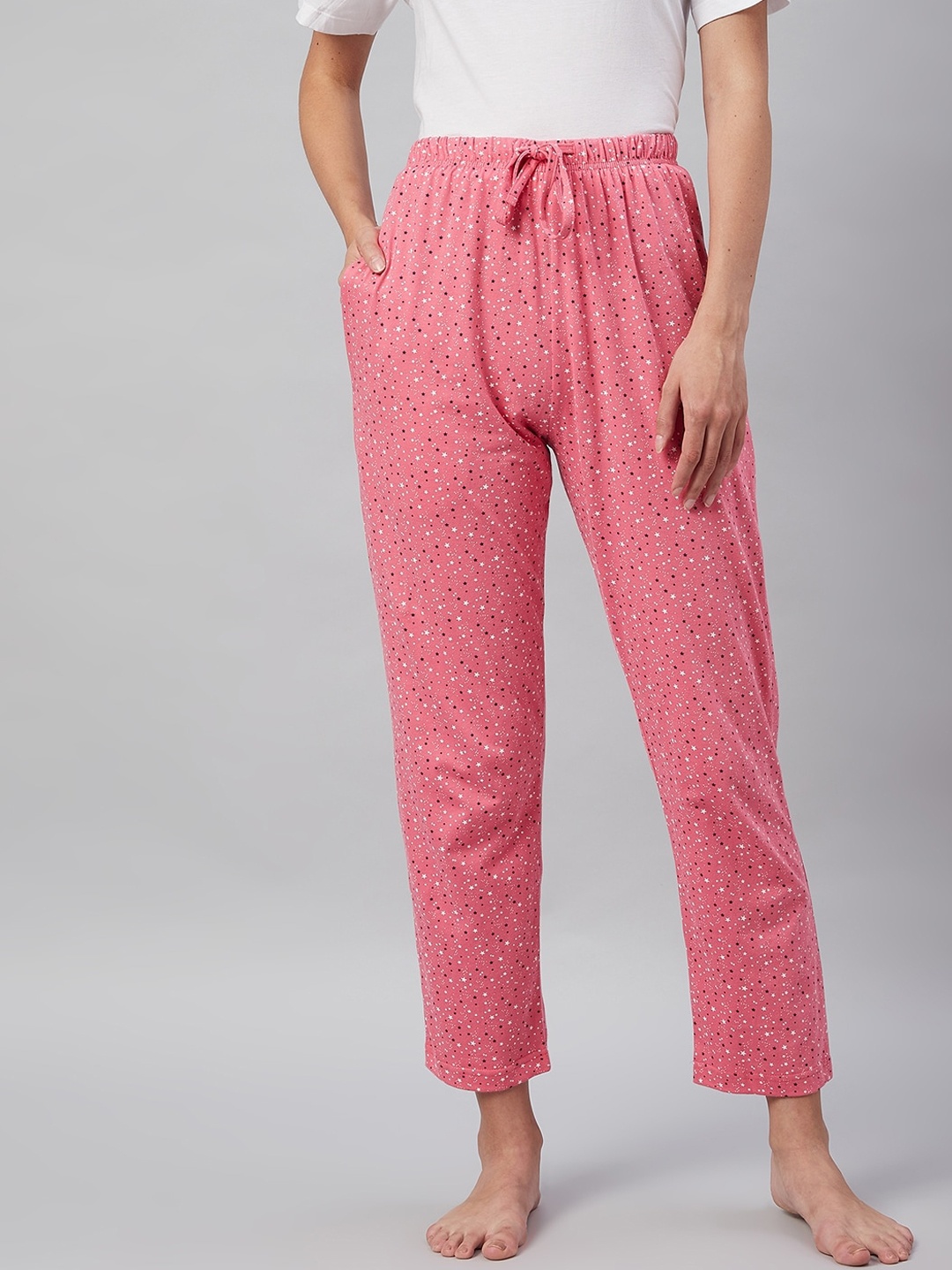 

C9 AIRWEAR Women Pink & White Printed Pure Cotton Lounge Pants