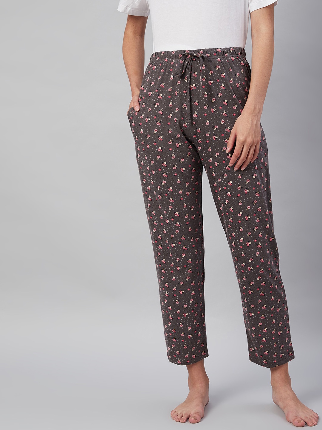 

C9 AIRWEAR Women Grey & Pink Printed Pure Cotton Lounge Pants