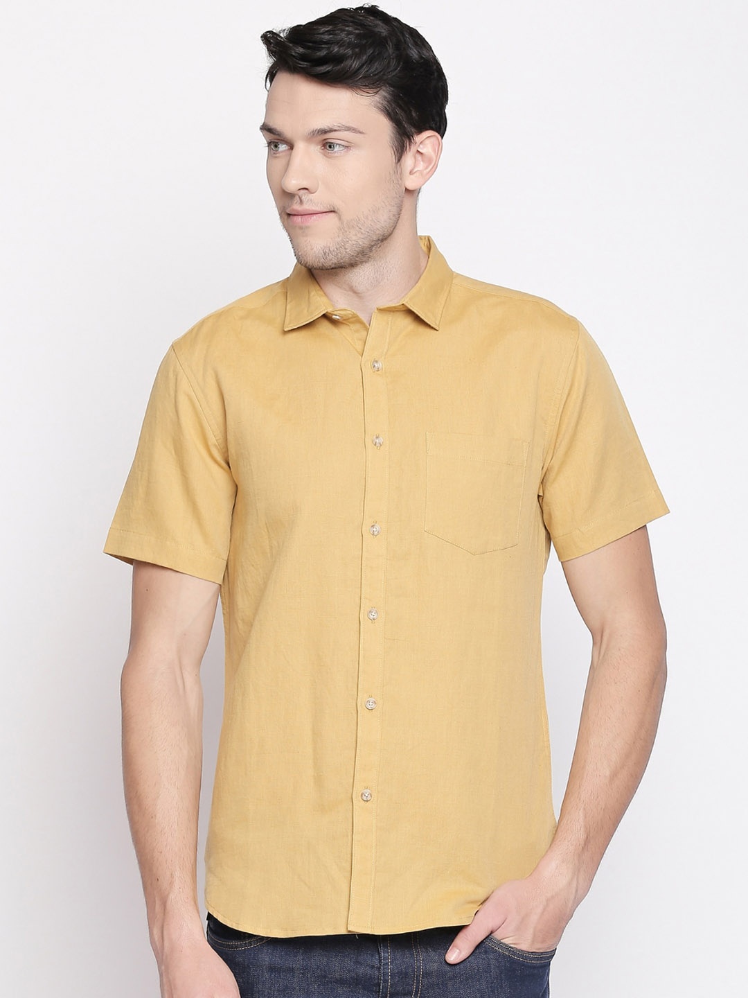 

BYFORD by Pantaloons Men Tan Brown Pure Cotton Casual Shirt