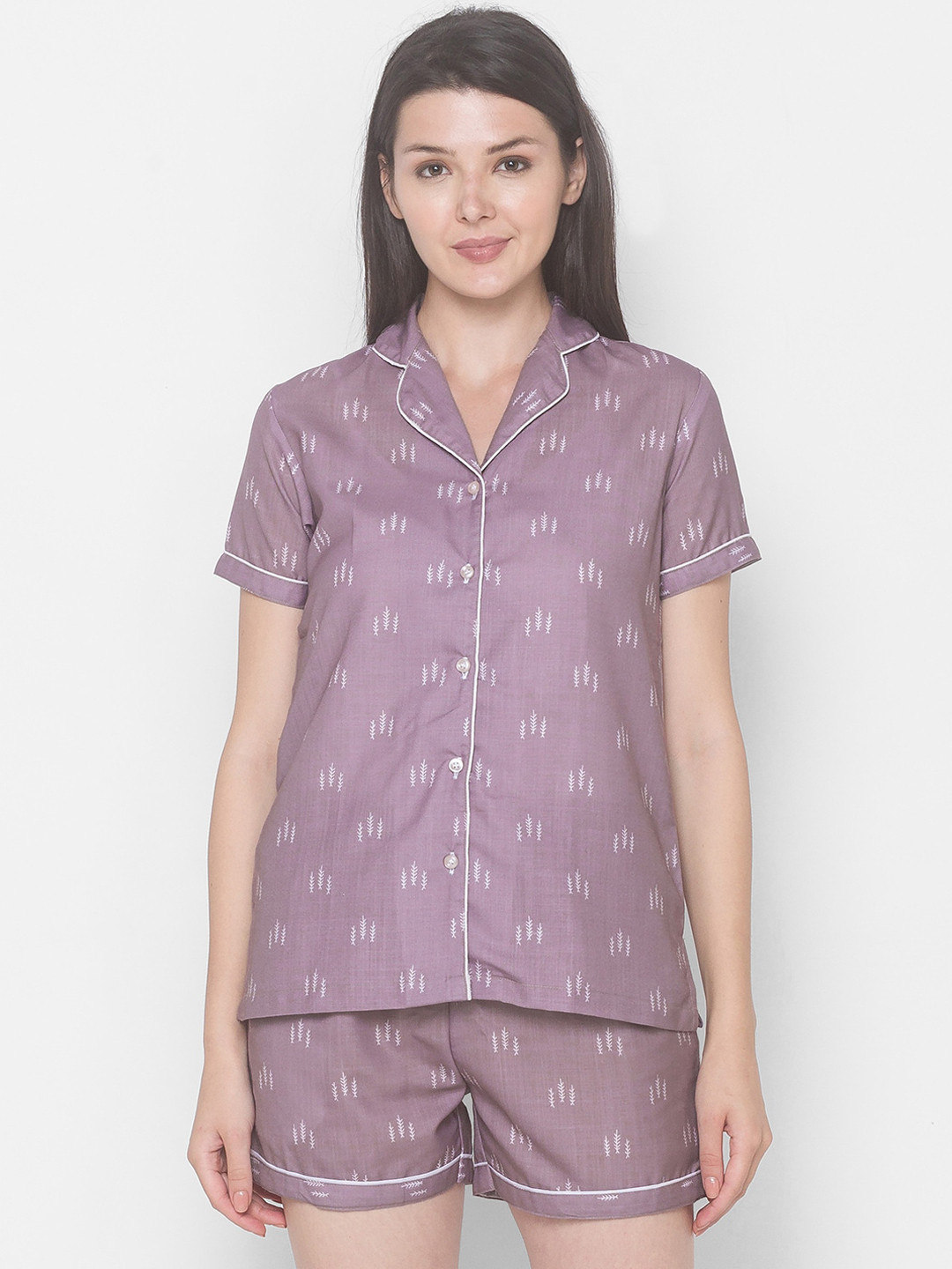 

FashionRack Women Violet & White Printed Night suit