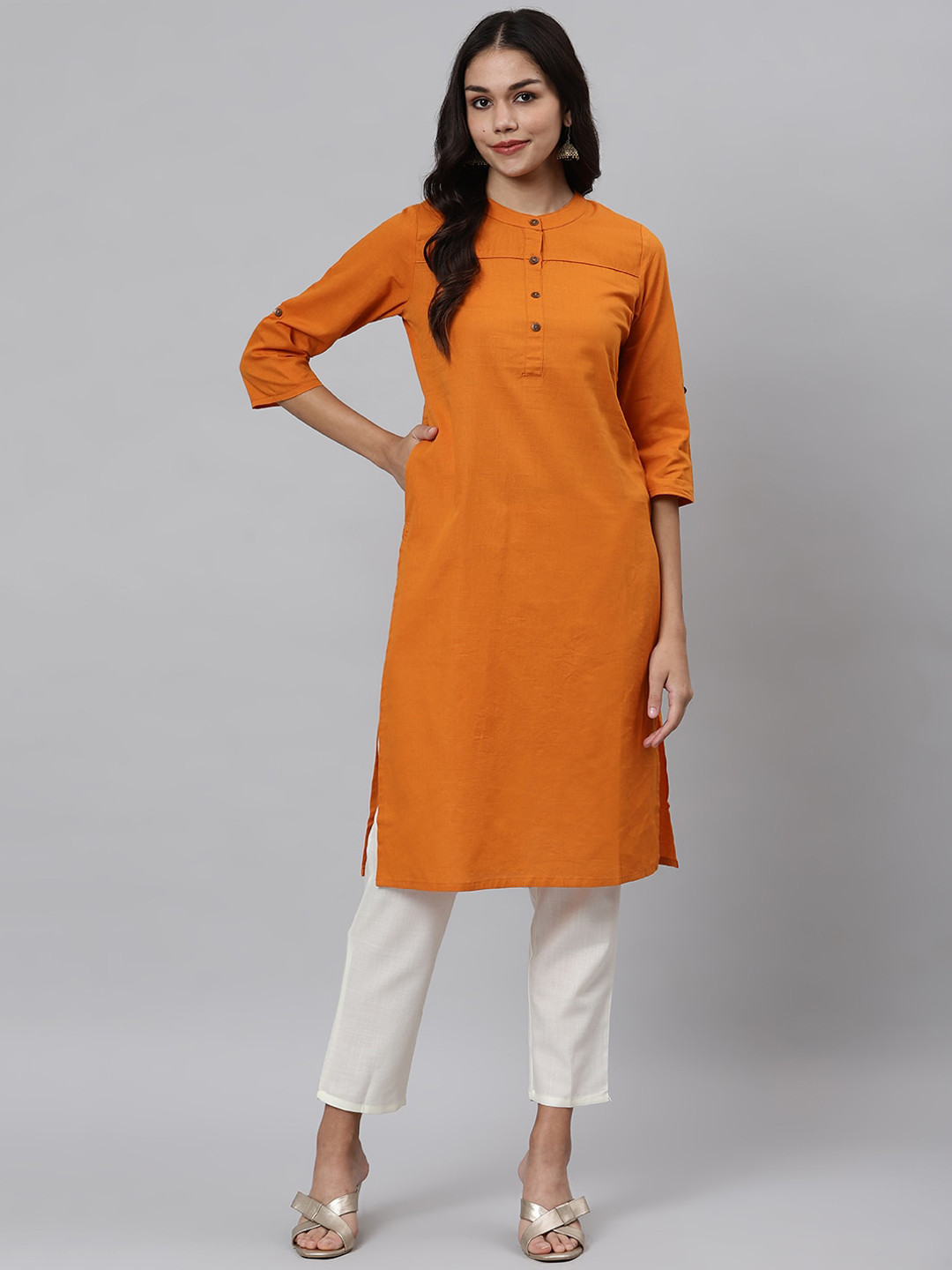 

Os Women Orange Cotton Kurta