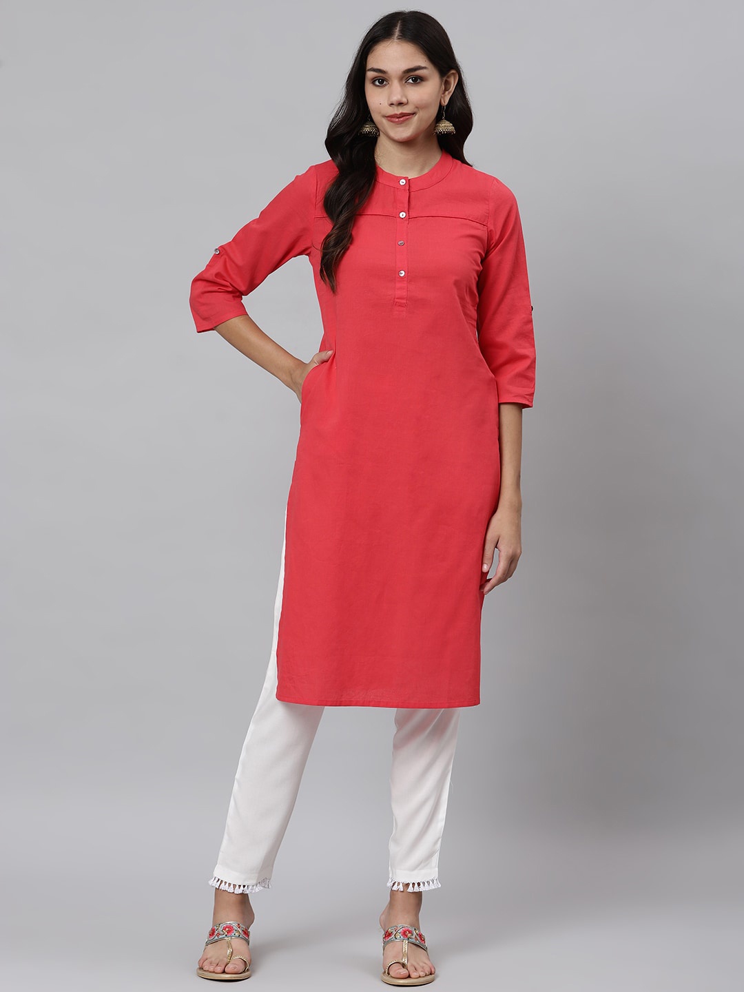 

Os Women Fuchsia Keyhole Neck Cotton Kurta