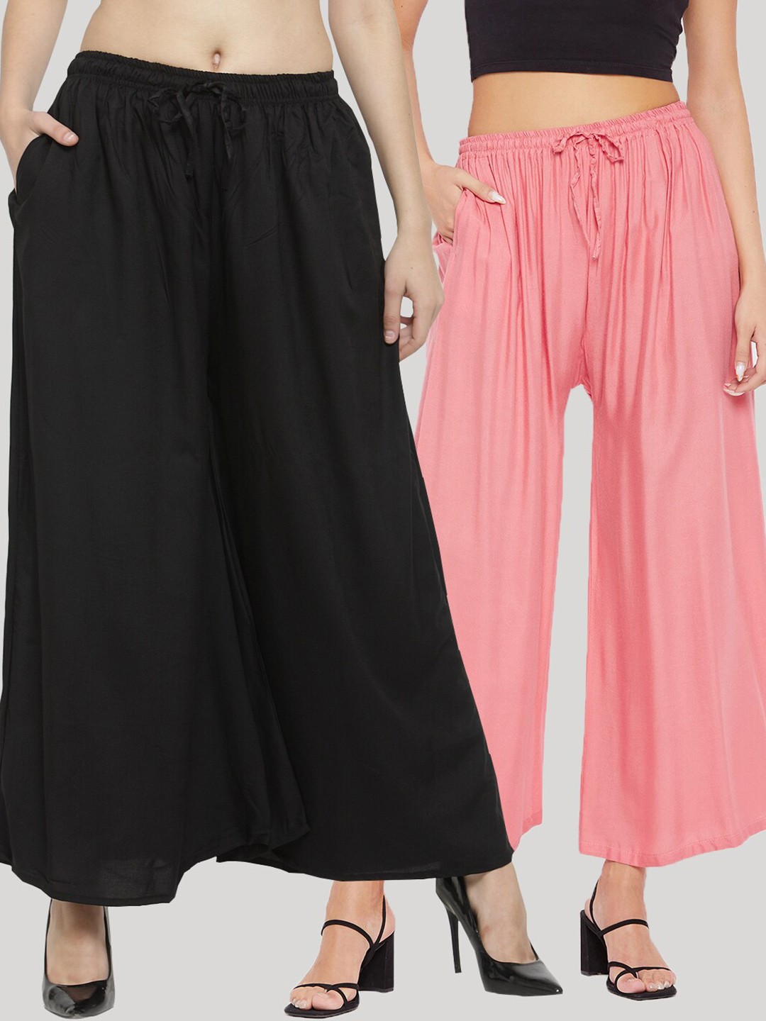 

Clora Creation Women Pack Of 2 Solid Flared Palazzo, Peach