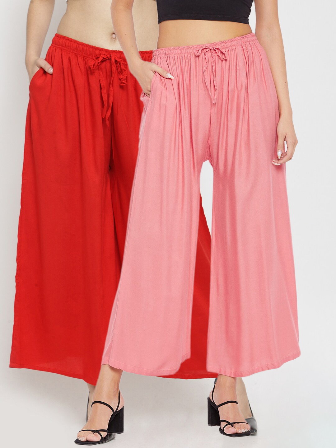 

Clora Creation Women Pack Of 2 Solid Flared Palazzo, Red