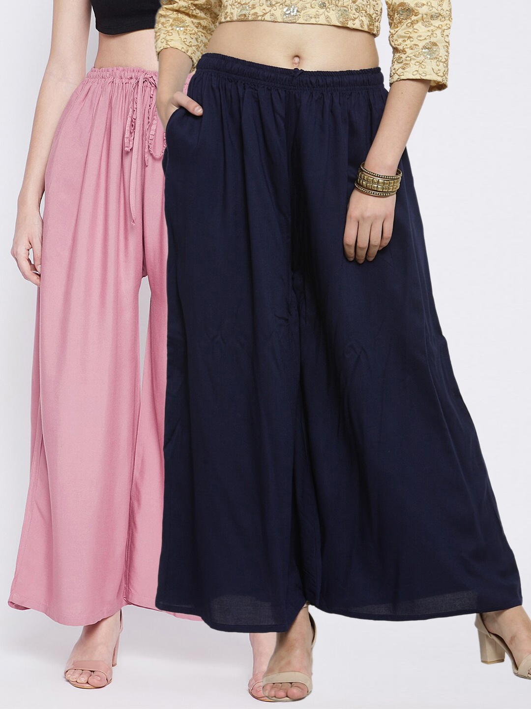

Clora Creation Women Pack Of 2 Solid Flared Palazzo, Pink