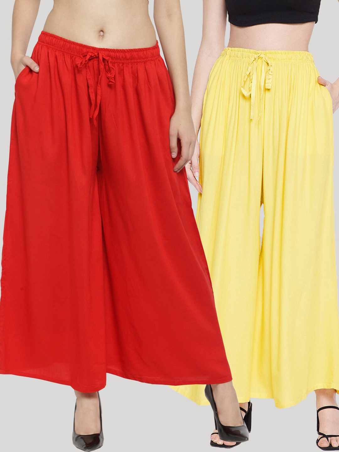 

Clora Creation Women Pack Of 2 Solid Flared Palazzo, Red