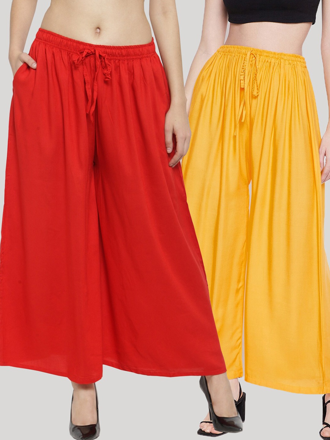 

Clora Creation Women Pack Of 2 Solid Flared Palazzo, Red