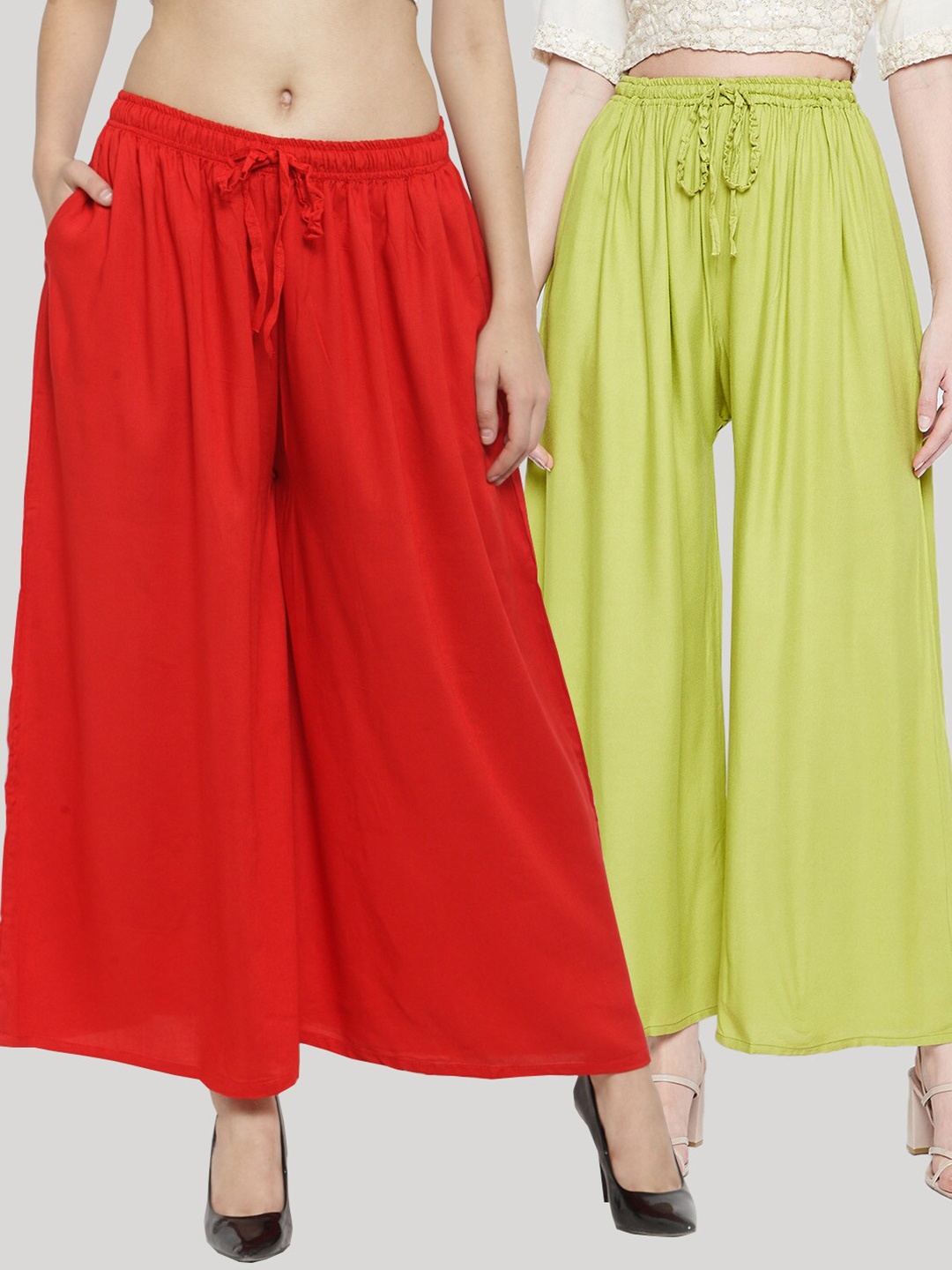 

Clora Creation Women Pack Of 2 Solid Flared Palazzo, Green