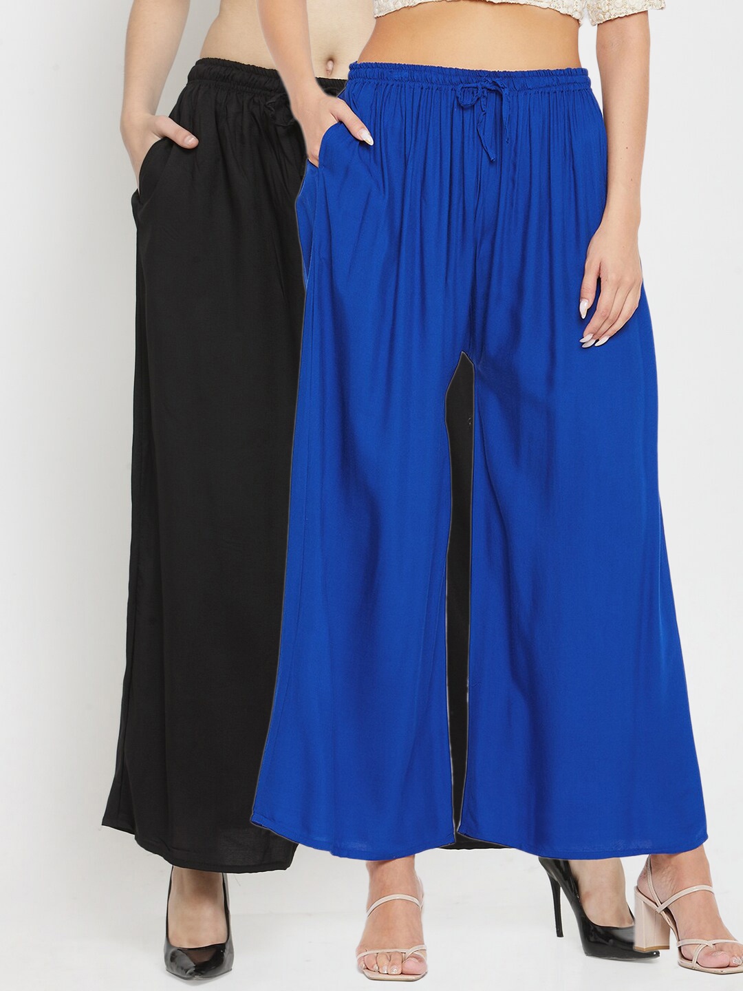

Clora Creation Women Pack Of 2 Solid Flared Palazzo, Black