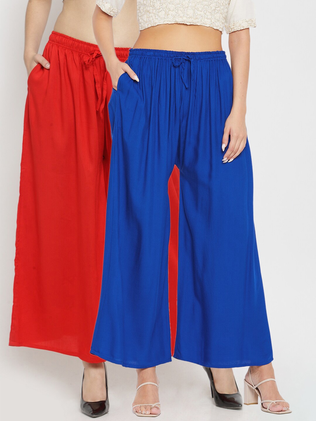 

Clora Creation Women Pack Of 2 Solid Flared Palazzo, Red