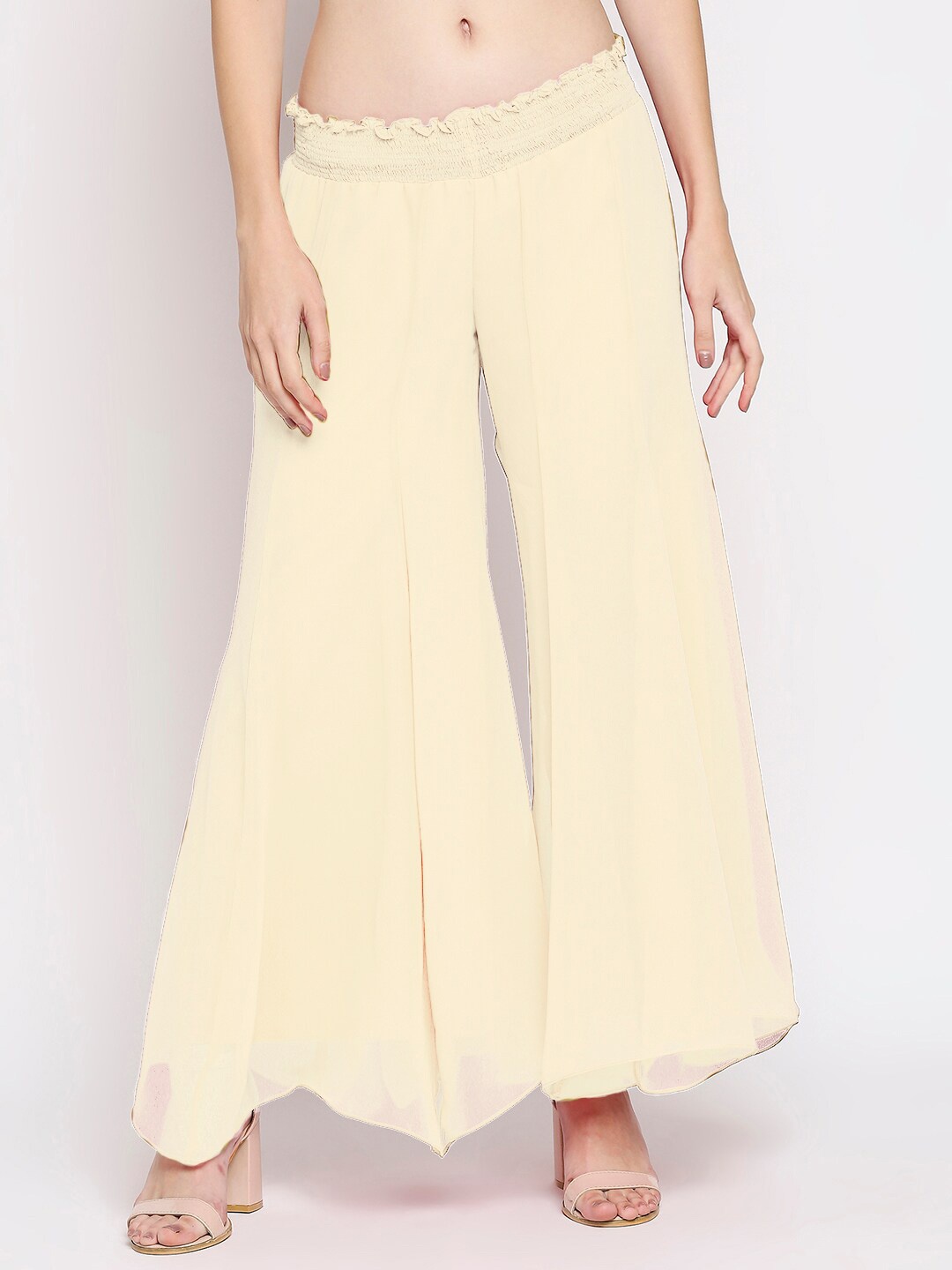 

Ira Soleil Women Cream-Coloured Flared Chiffon Palazzos
