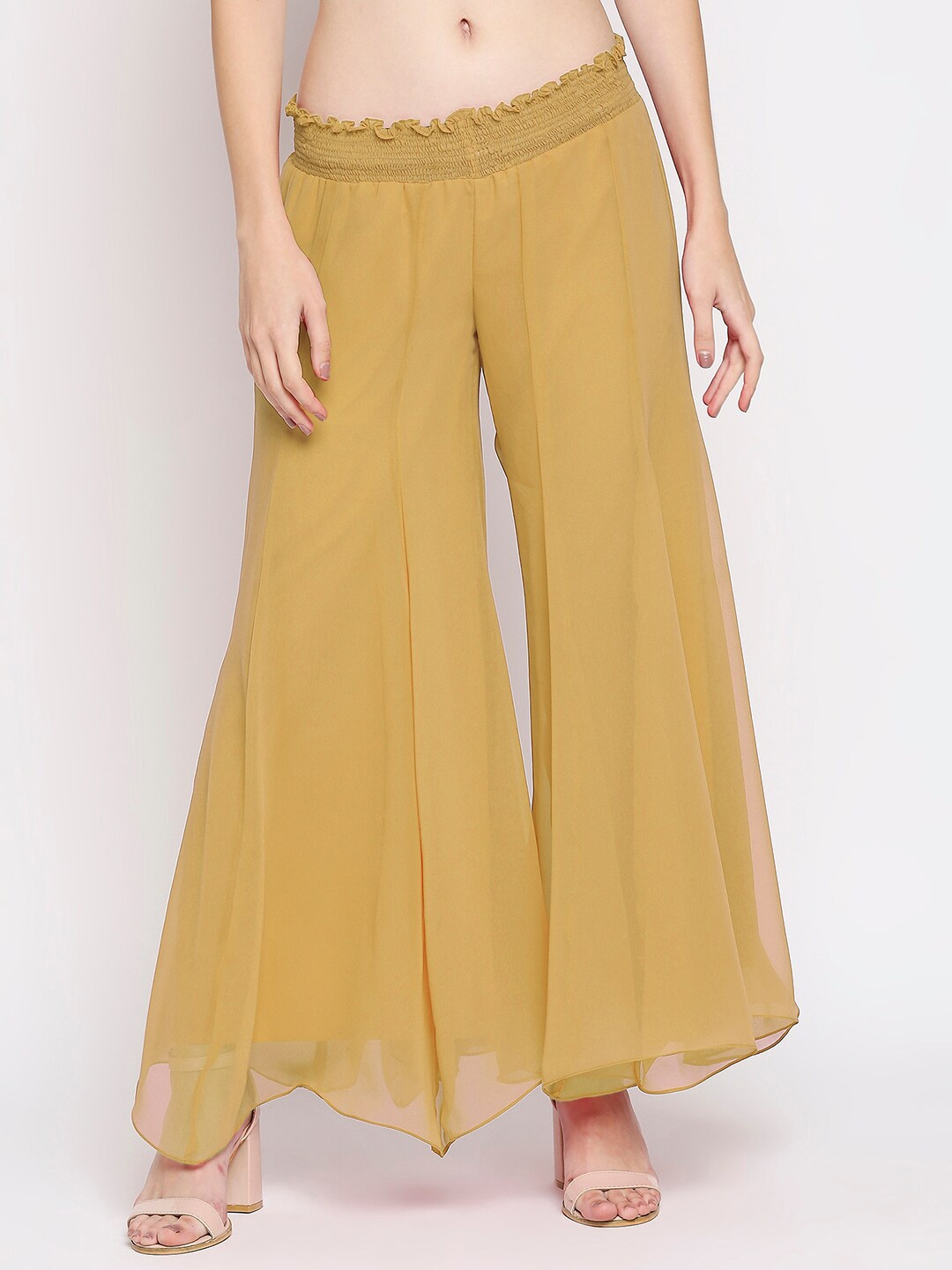 

Ira Soleil Women Beige Flared Chiffon Palazzos