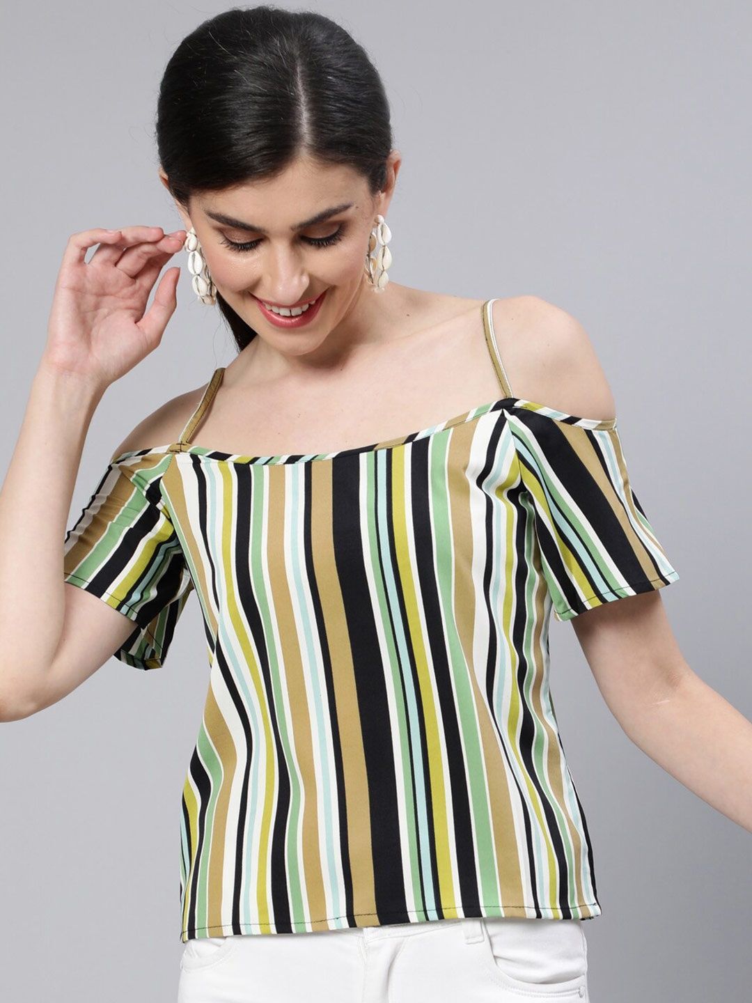 

AASI - HOUSE OF NAYO Multicoloured Striped Crepe Bardot Top, Multi