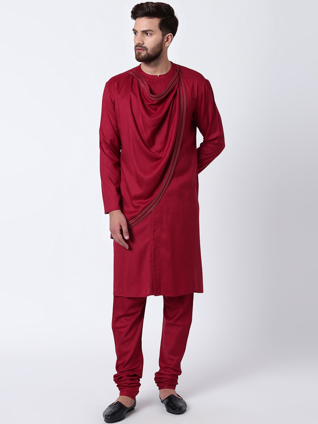 

I Know Men Maroon Thread Work Kurta
