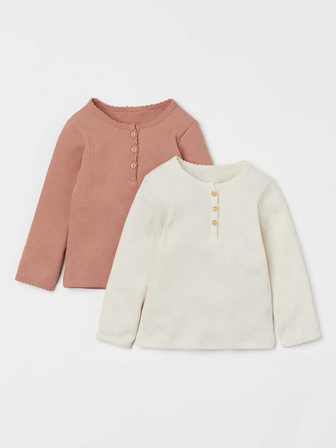 

H&M Girls White & Pink Solid 2-Pack Long-Sleeved Tops