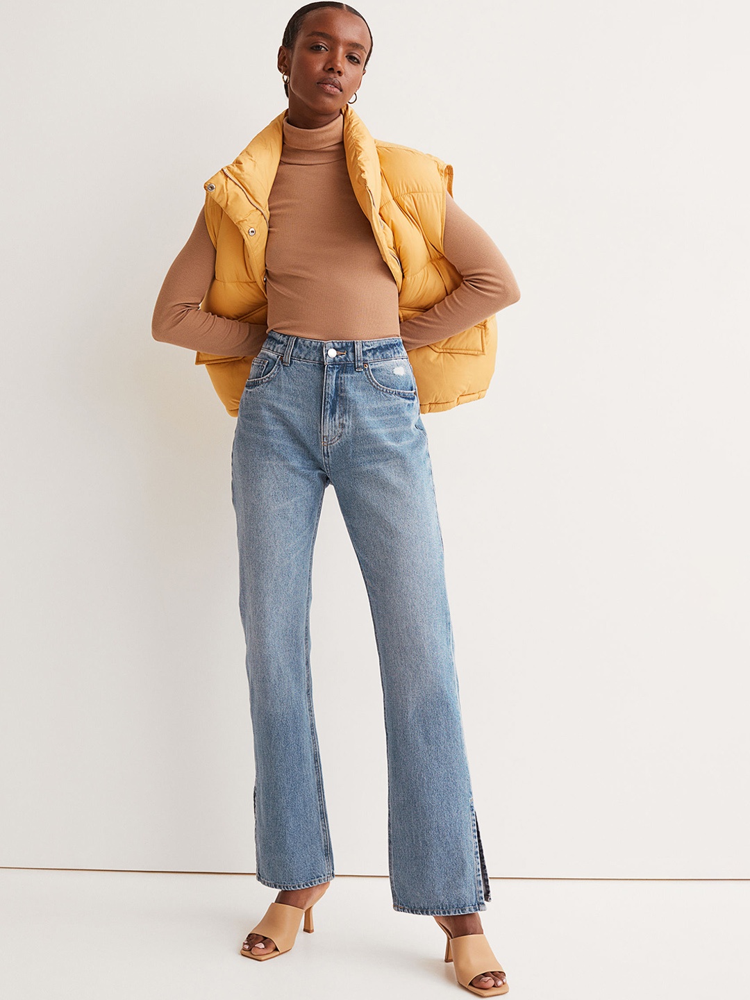 

H&M Women Blue Wide Leg Straight High Split Jeans