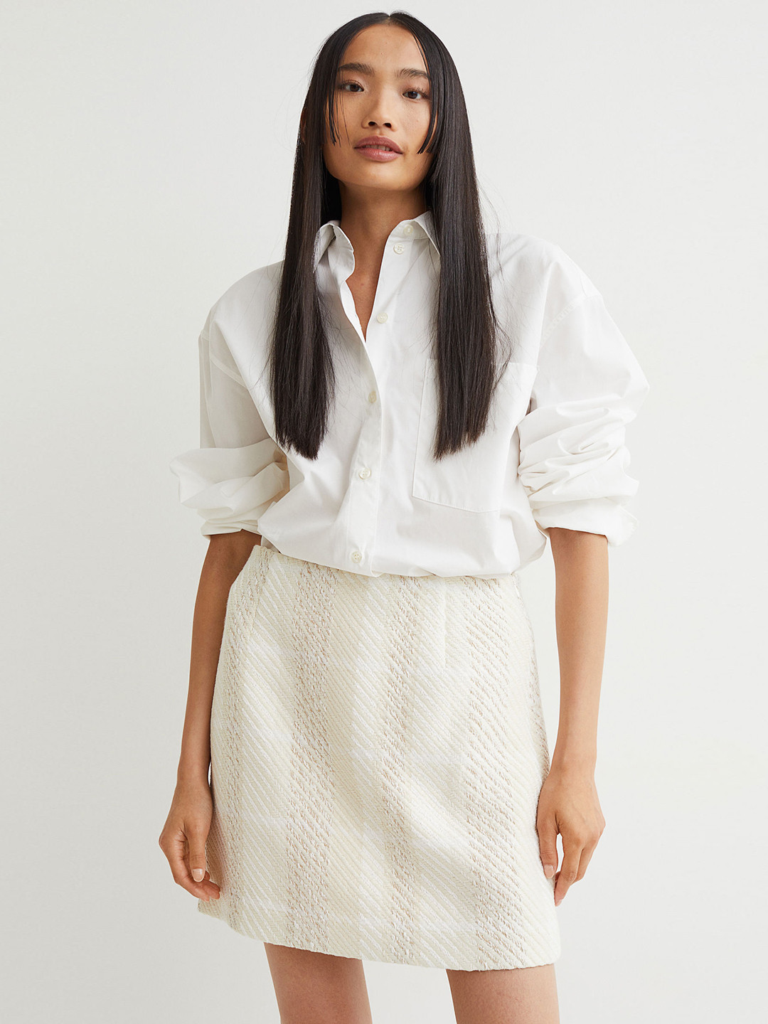 

H&M Woman White Textured-weave skirt