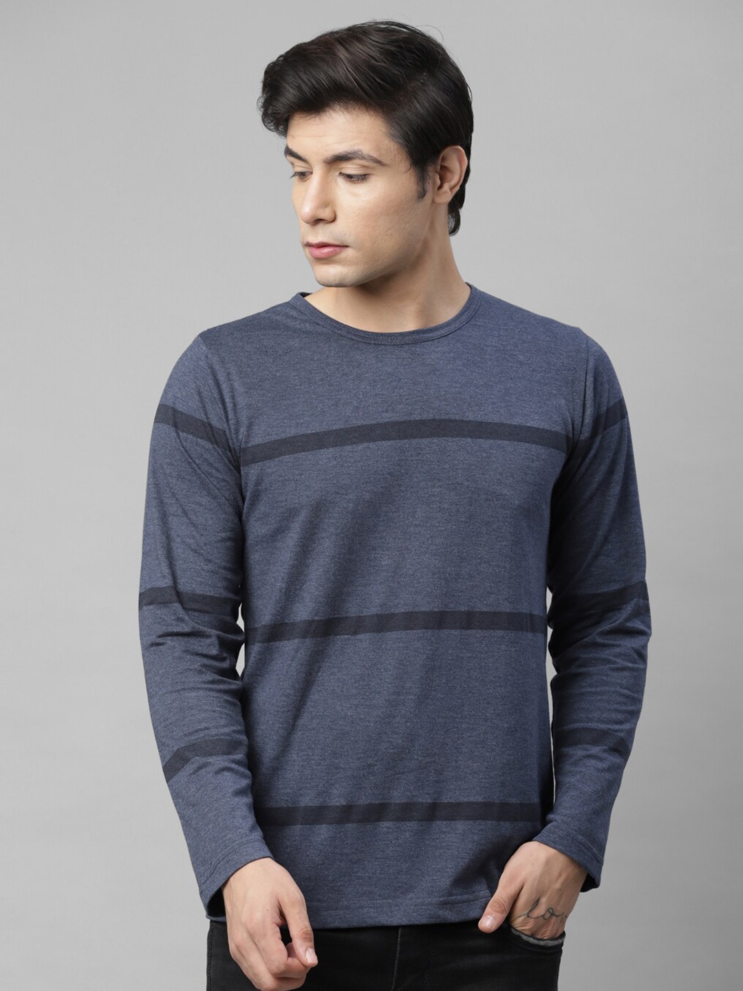 

Rigo Men Blue Striped Cotton T-shirt
