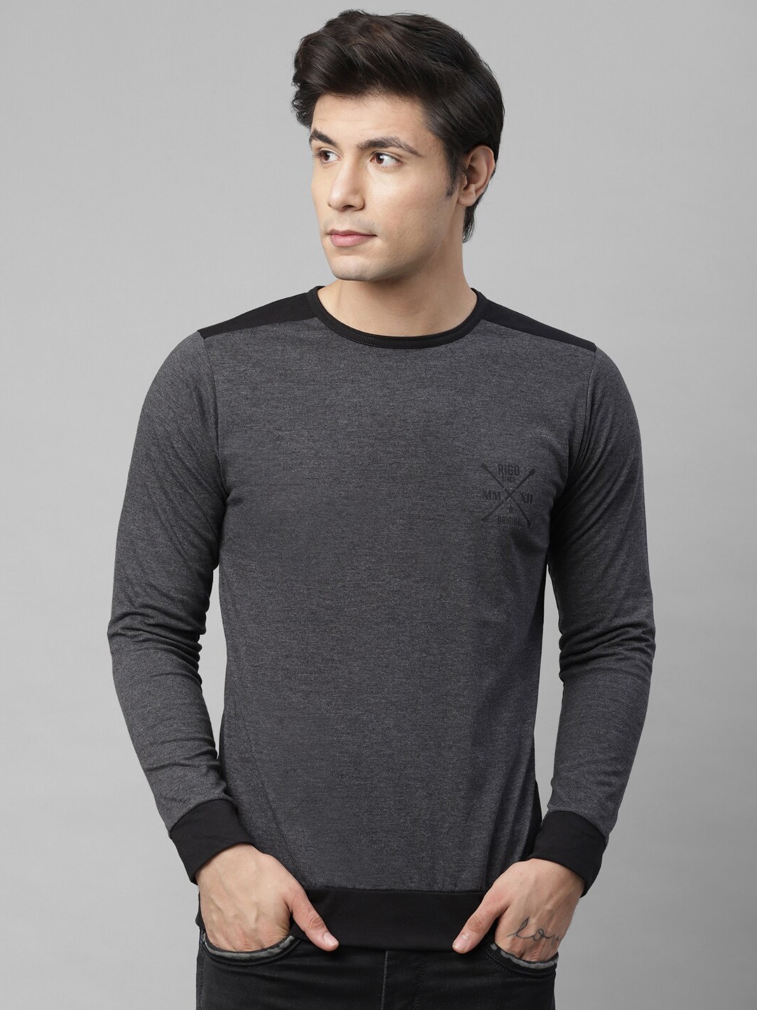 

Rigo Pure Cotton Printed Slim Fit T-shirt, Charcoal