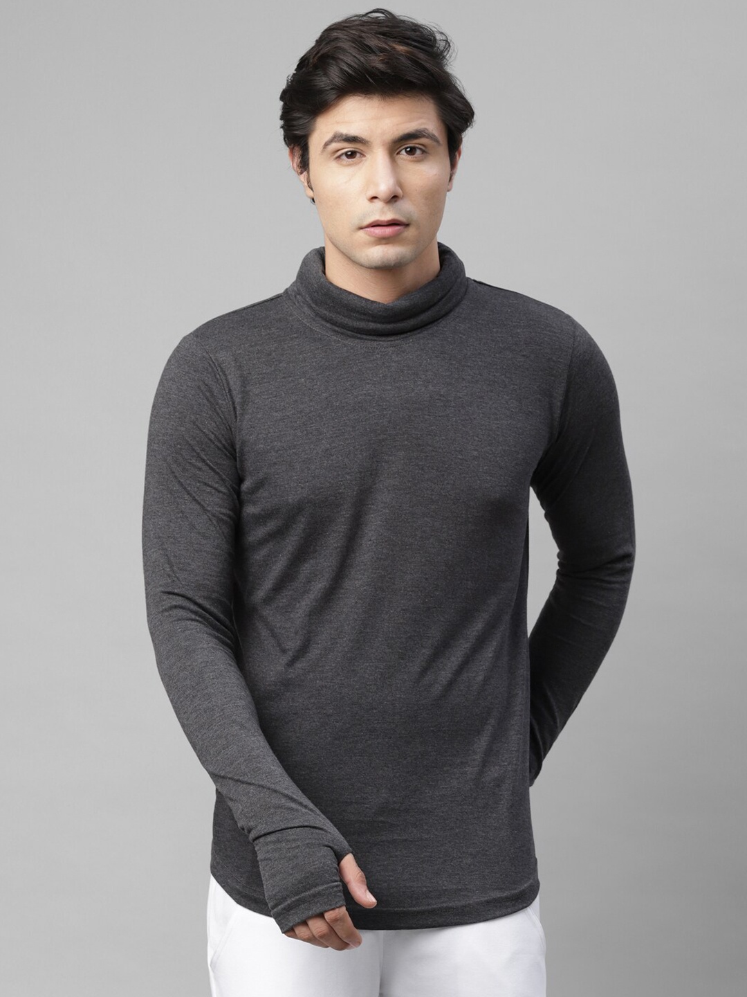 

Rigo Men Charcoal High Neck Slim Fit CottonT-shirt