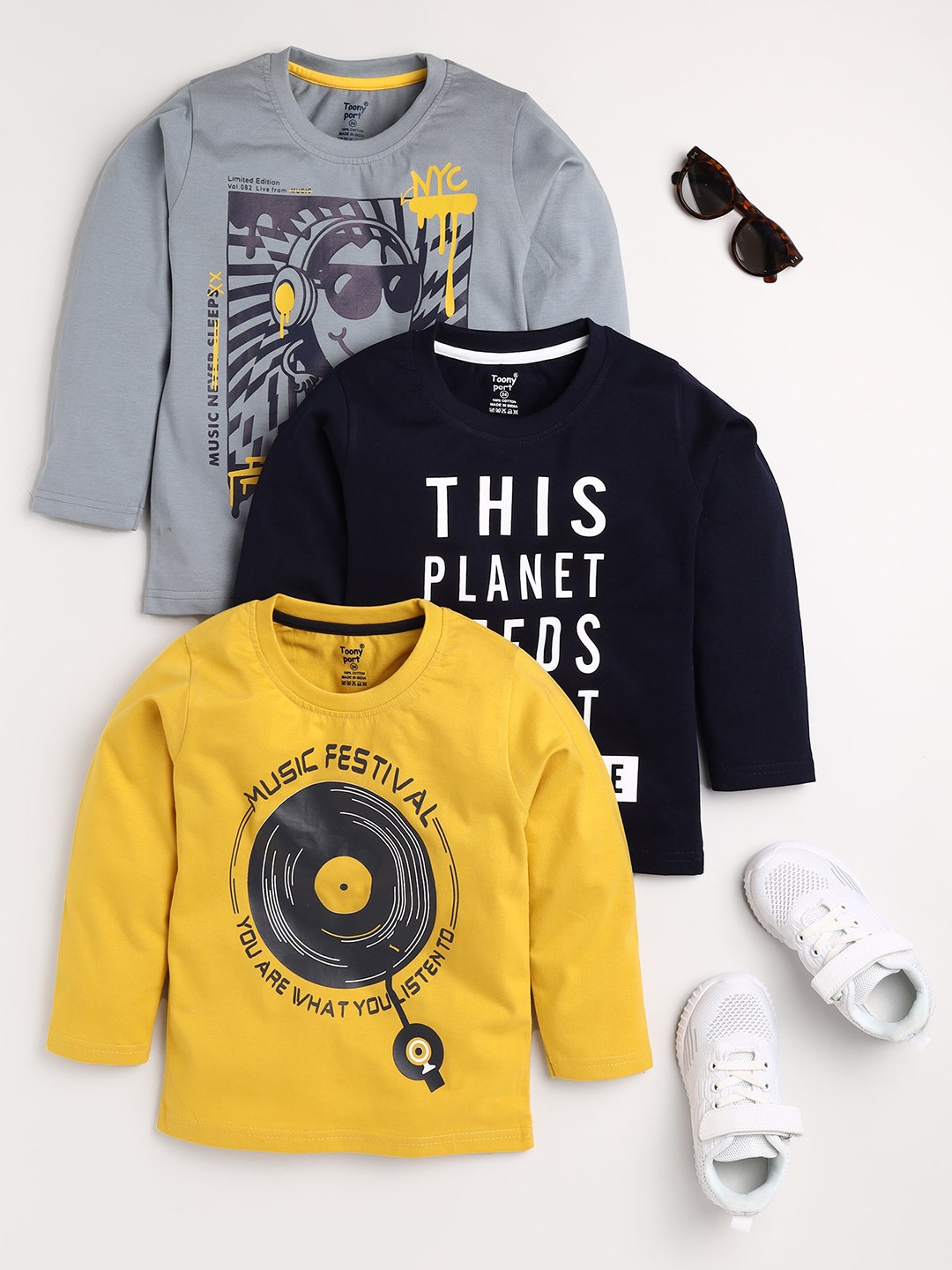 

Toonyport Boys Pack Of 3 Printed T-shirt, Mustard
