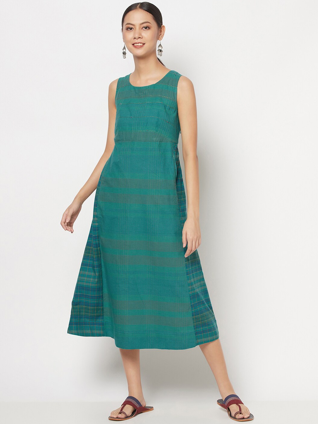 

Fabindia Teal A-Line Dress