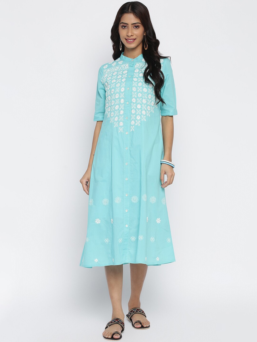 

Fabindia Blue Ethnic Motifs Shirt Midi Dress